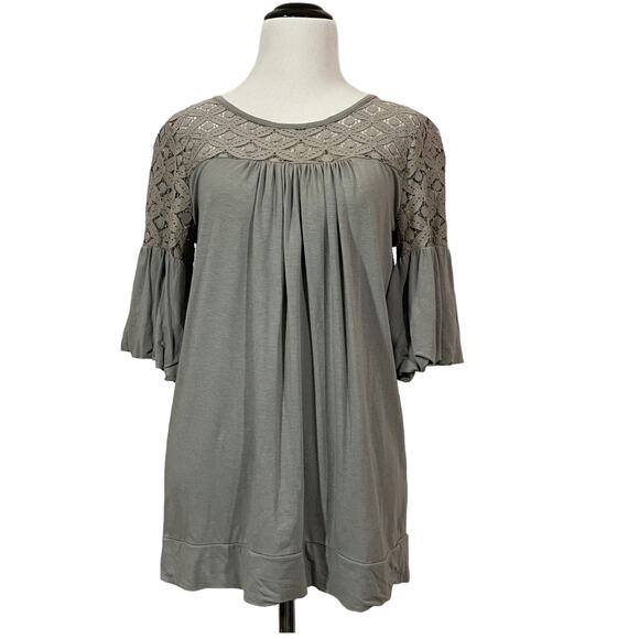 Ella Moss Ruffle Sleeve Lace Top - Gray - XS - Picture 1 of 14